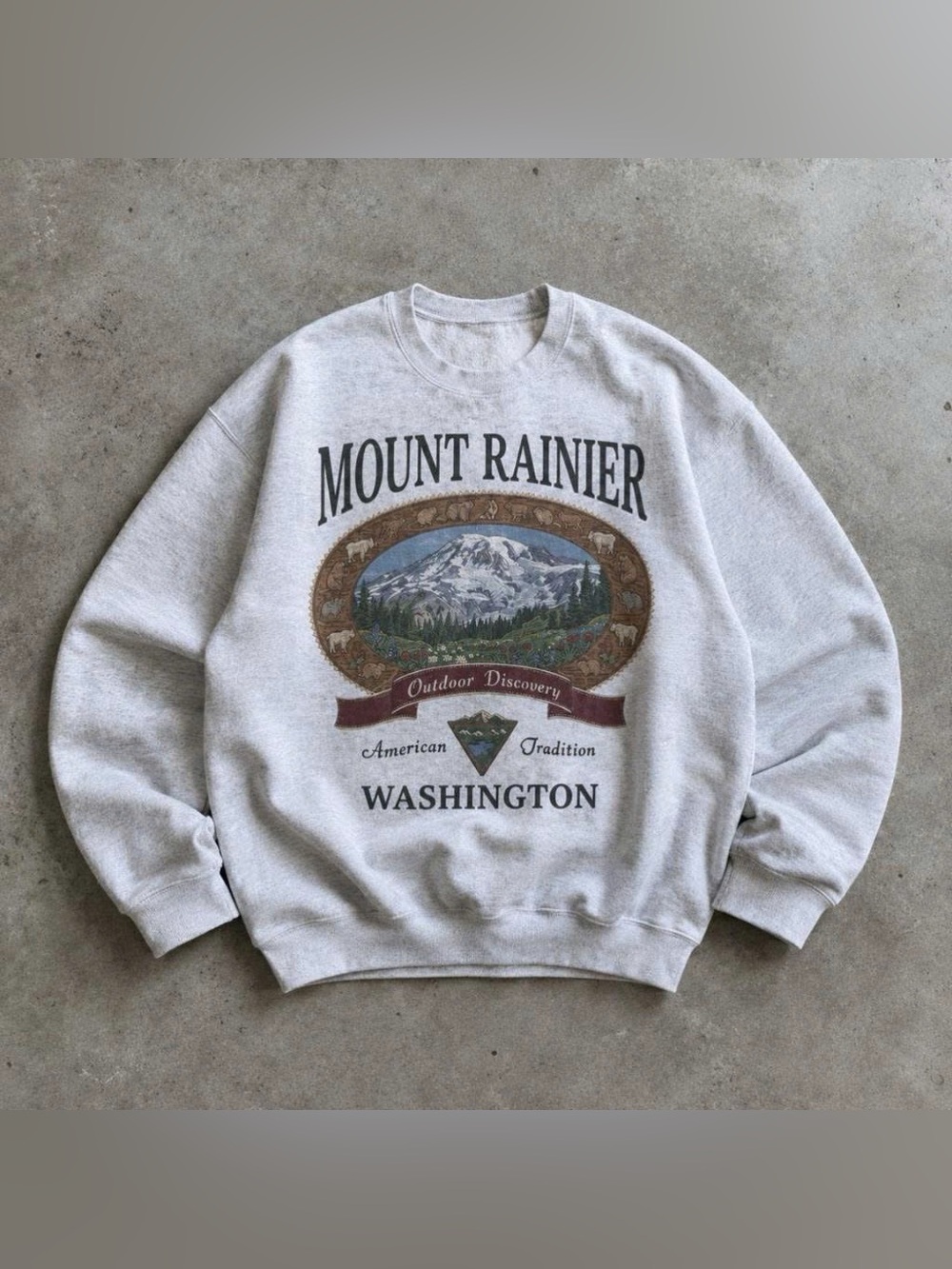Vintage Mount Rainier Washington Graphic Sweatshirt - Light Gray